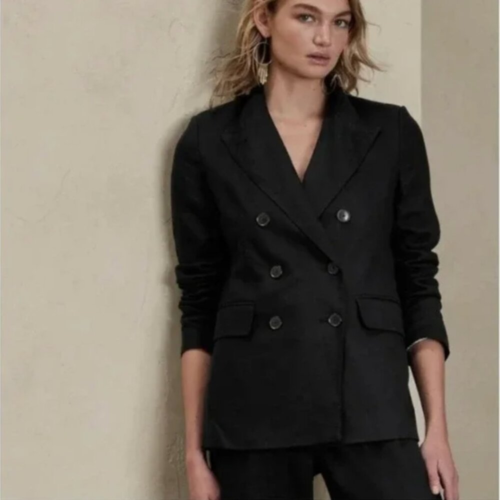 🍌 sz 14 Banana Republic Palma 100% Linen Double Breast Blazer Women Size